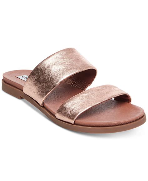 Slide flat sandals in synthetic leather 